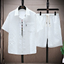 Men’s Summer Textured Collared Shirt And Shorts Set