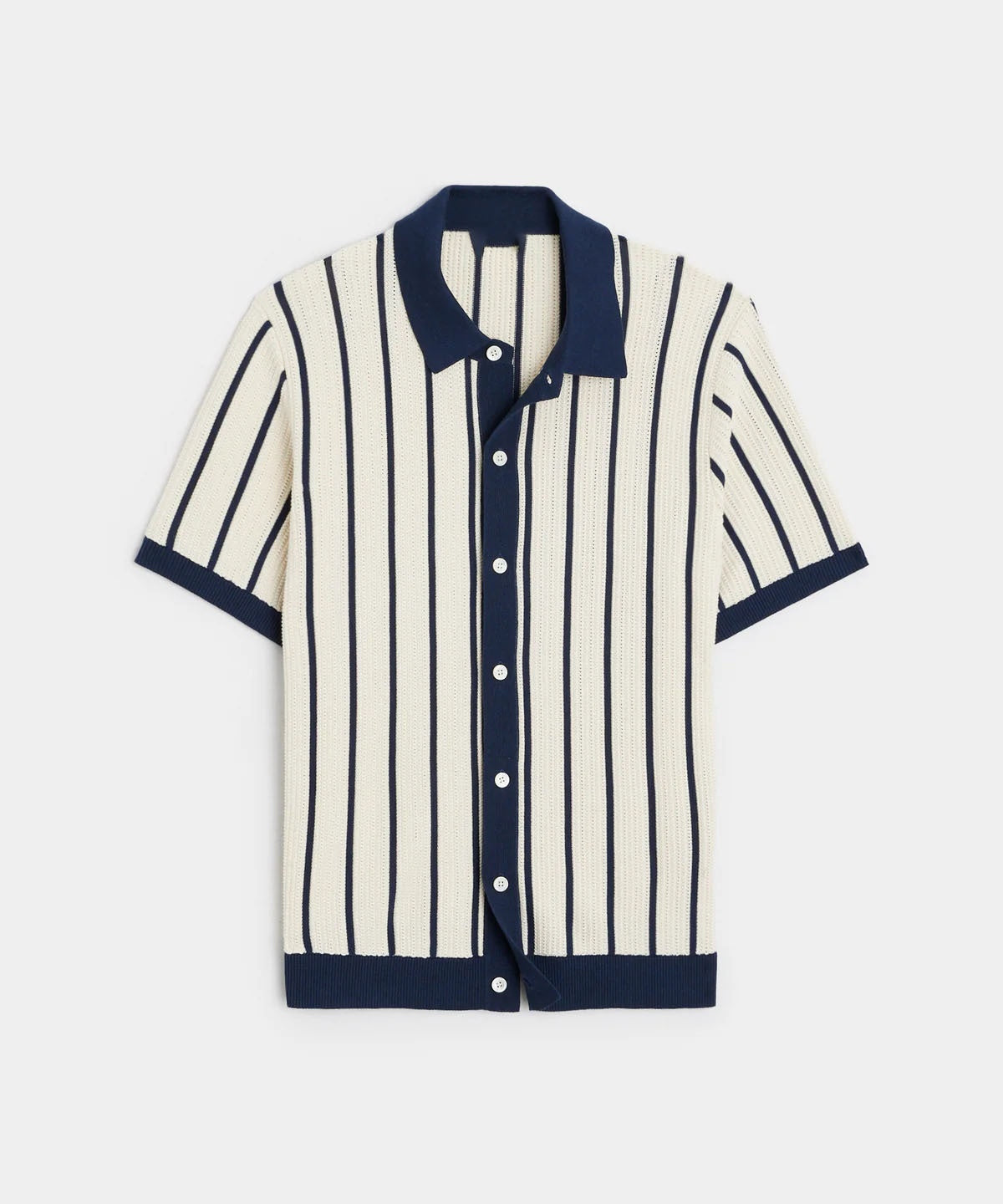 Men’s White Vertical Striped Short Sleeve Buttoned Shirt