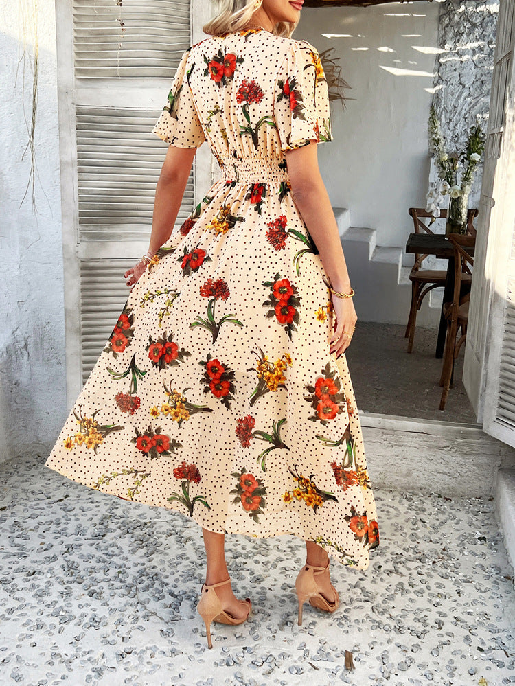 Cali | Floral Polka Dot V-Neck Maxi Dress