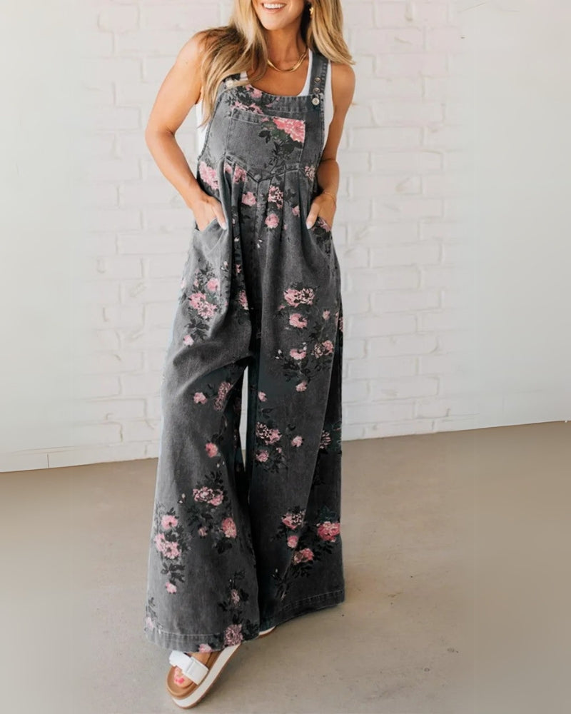 Harper | Casual Floral Printed Denim Overall