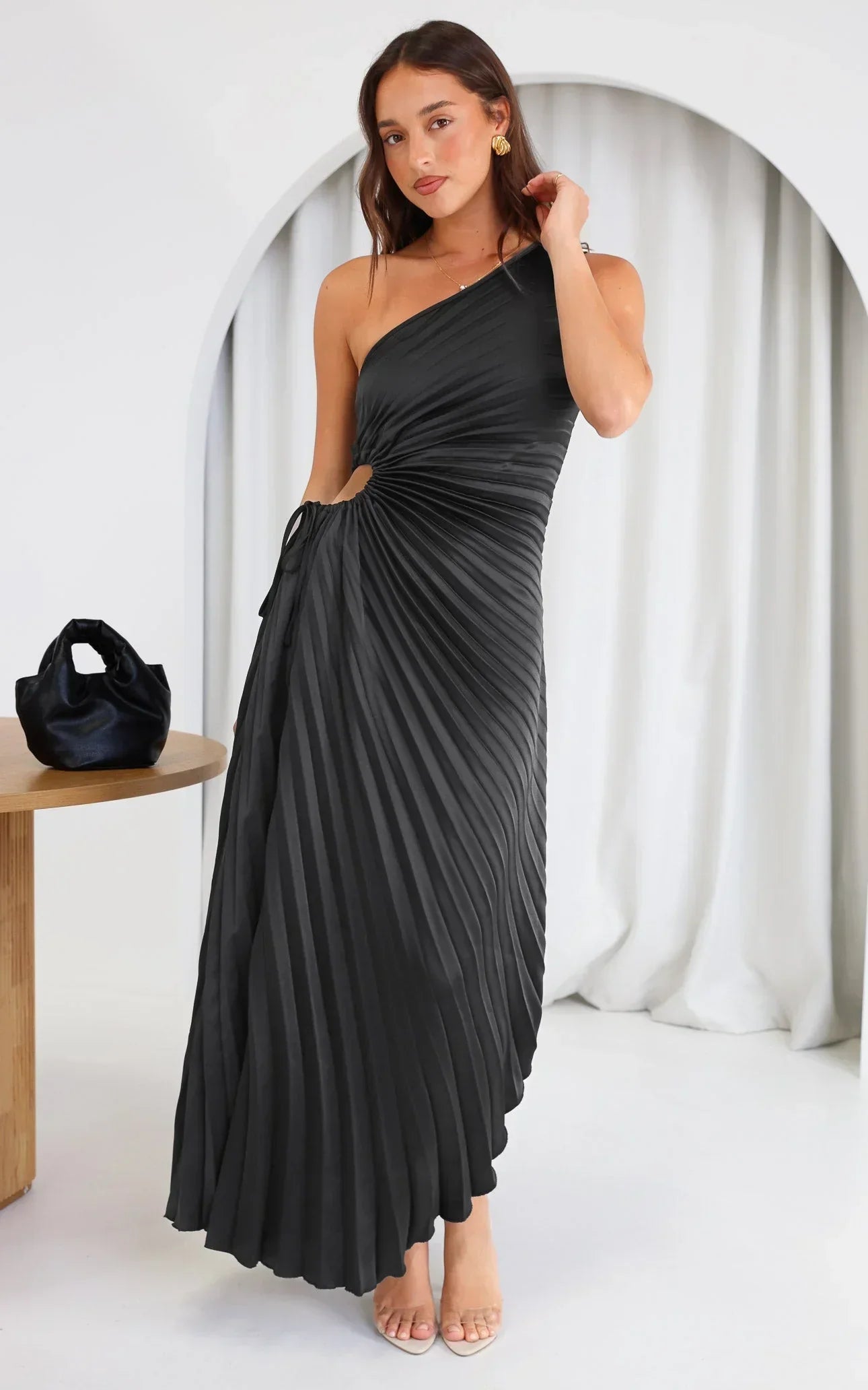 Sylviana | One Shoulder Pleated Midi Dress