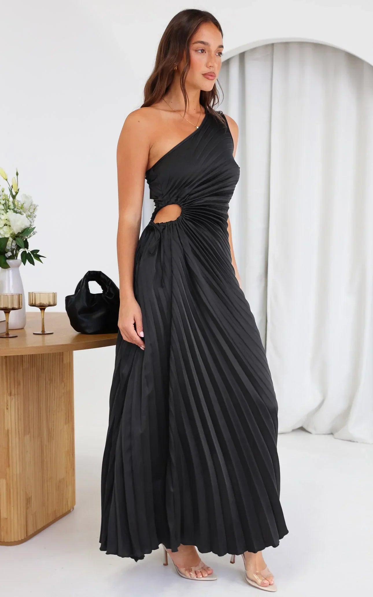 Sylviana | One Shoulder Pleated Midi Dress