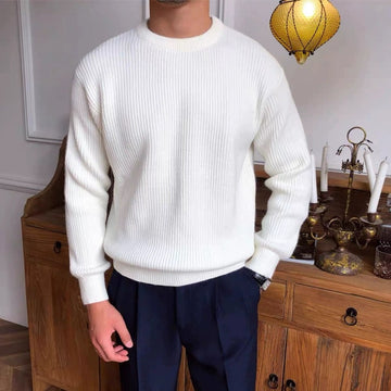 Ribbed Cotton Knit Crewneck Sweater for Men