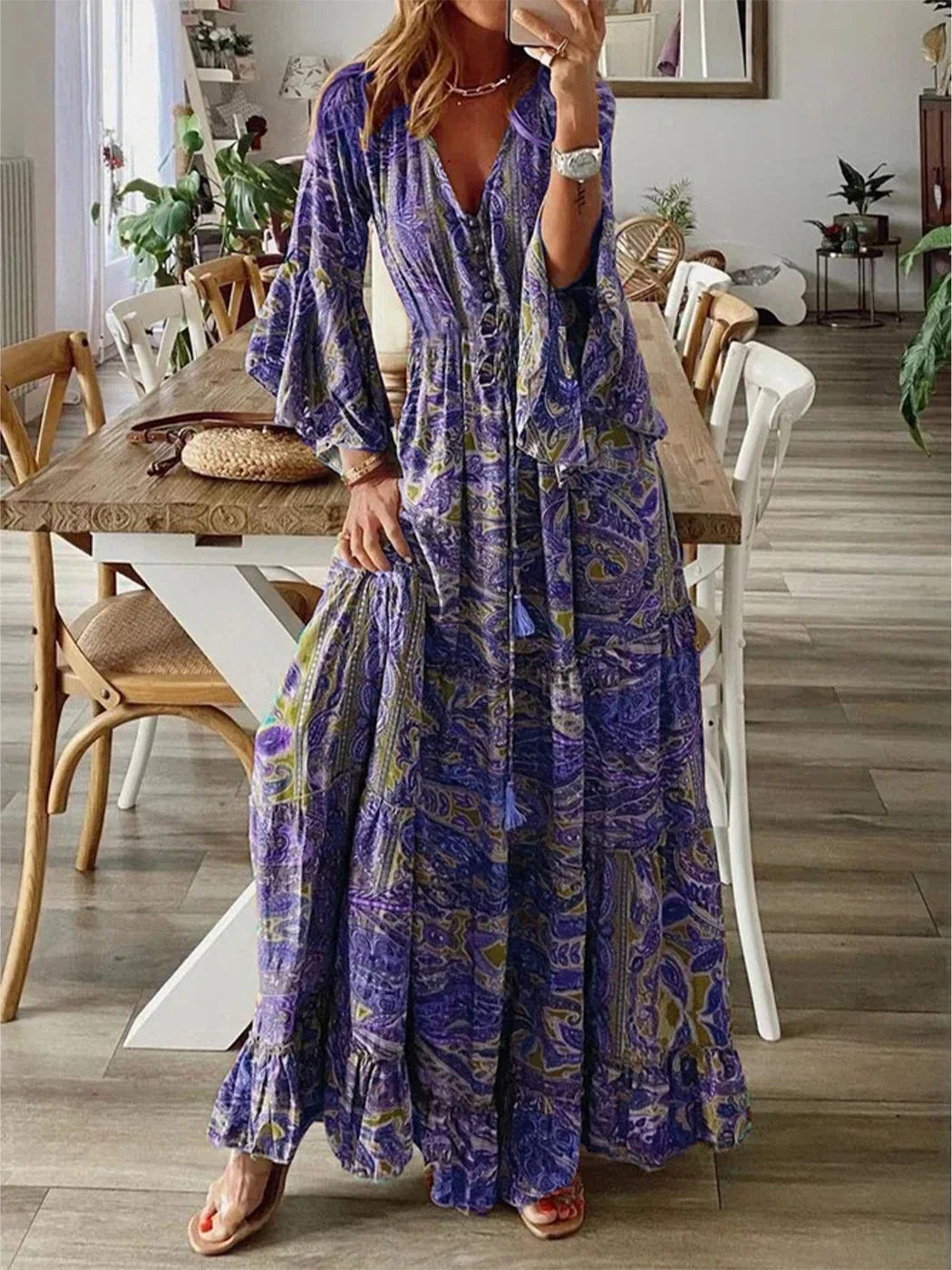 Zahra | Boho Maxi Dress With Flared Sleeves