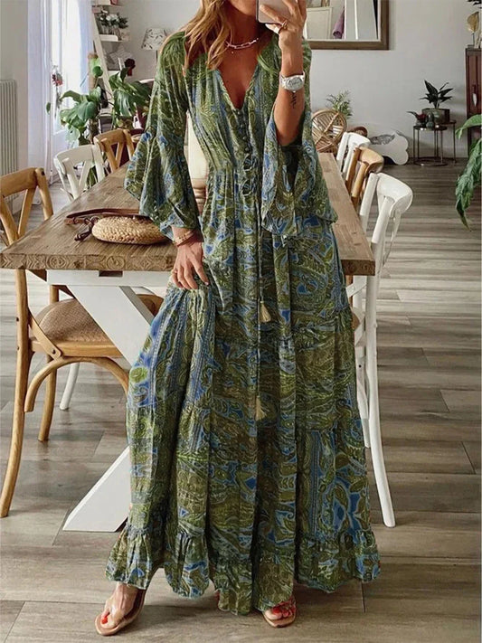 Zahra | Boho Maxi Dress With Flared Sleeves