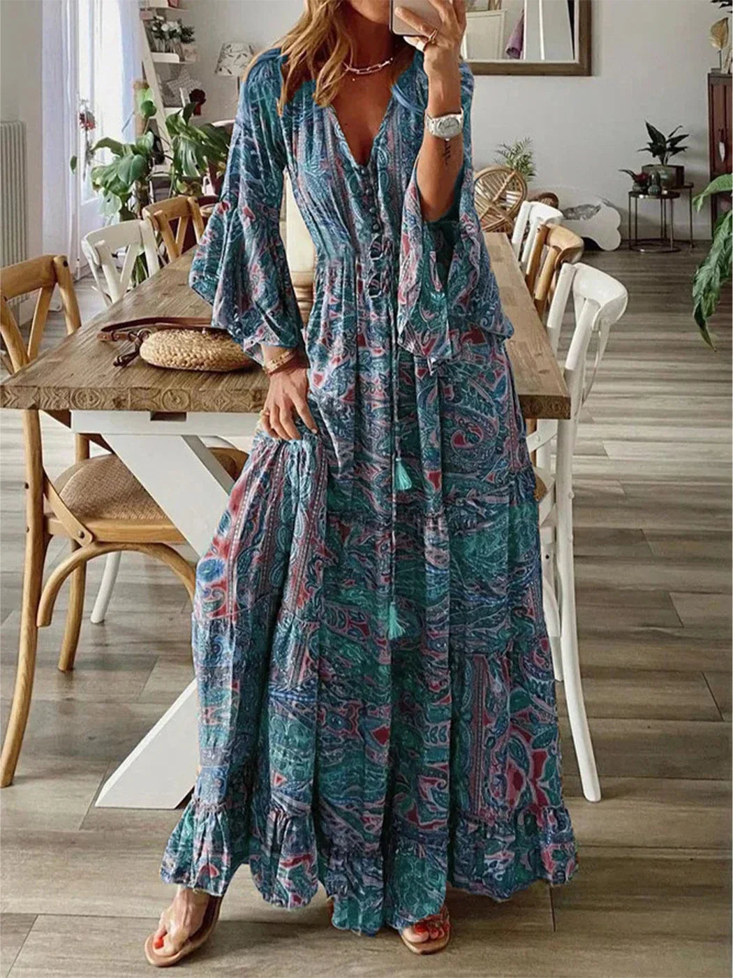 Zahra | Boho Maxi Dress With Flared Sleeves