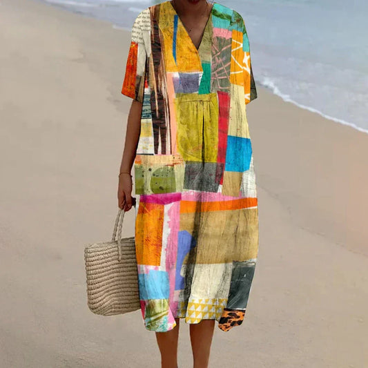 Nia | Geometric Pattern Art-Inspired Vintage Dress