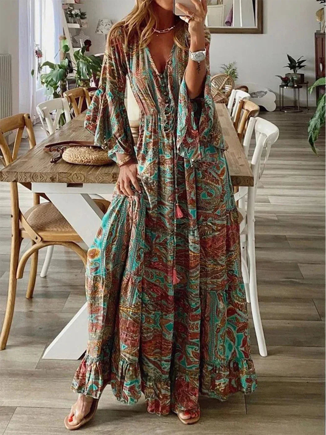 Zahra | Boho Maxi Dress With Flared Sleeves