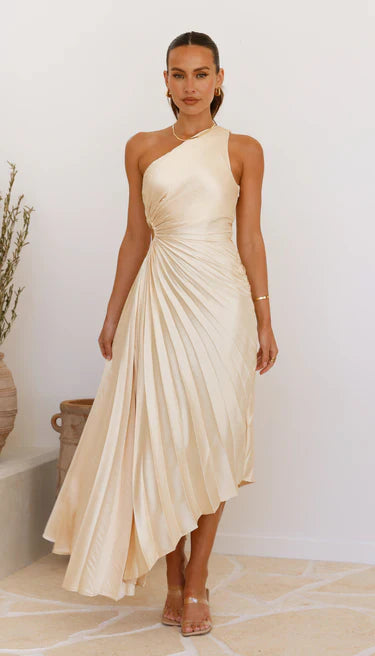 Sylviana | One Shoulder Pleated Midi Dress