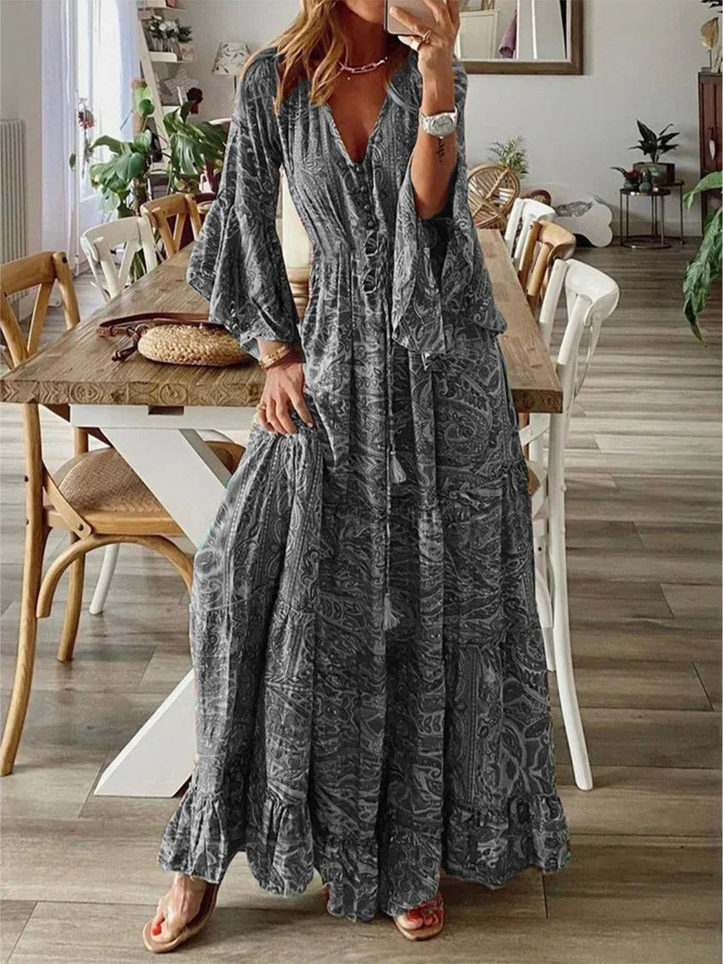Zahra | Boho Maxi Dress With Flared Sleeves