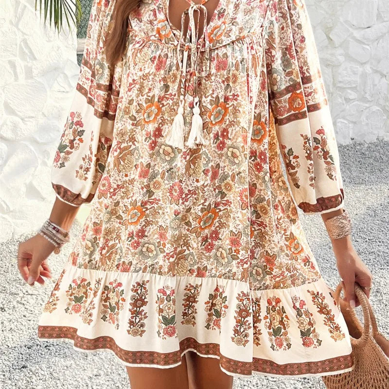 Serena | Boho Mini Dress With Floral Print