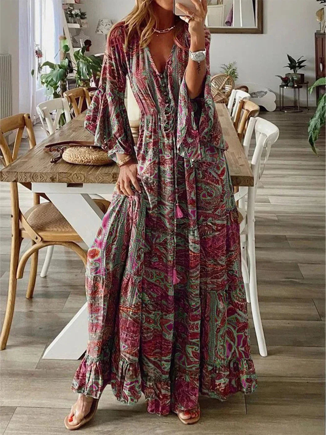 Zahra | Boho Maxi Dress With Flared Sleeves