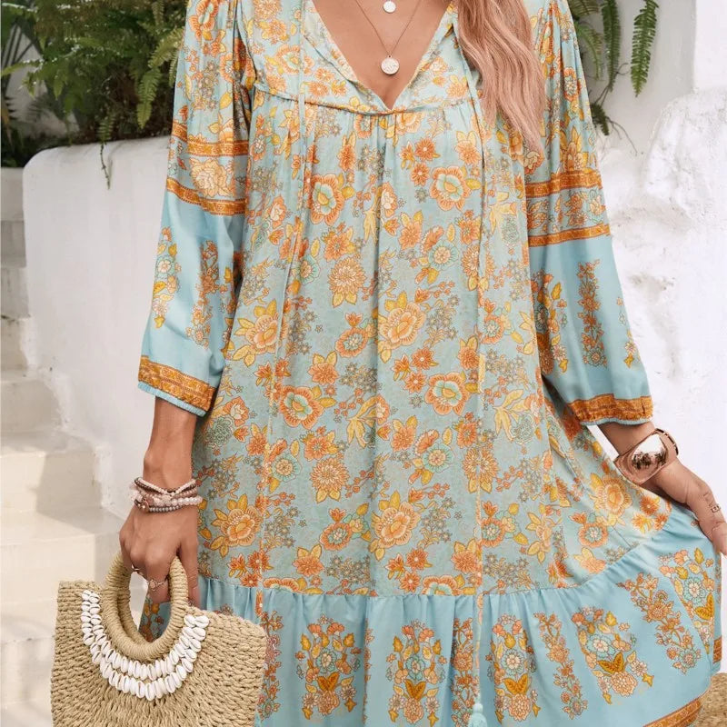 Serena | Boho Mini Dress With Floral Print