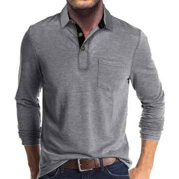 Casual Long Sleeve Cotton Blend Polo Shirt for Men