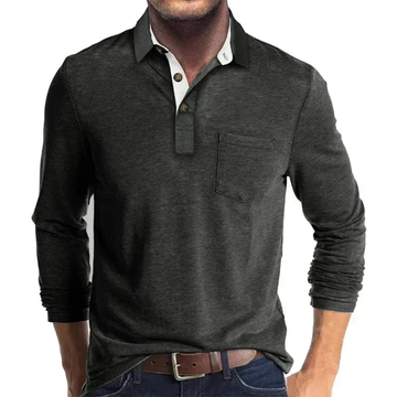 Casual Long Sleeve Cotton Blend Polo Shirt for Men