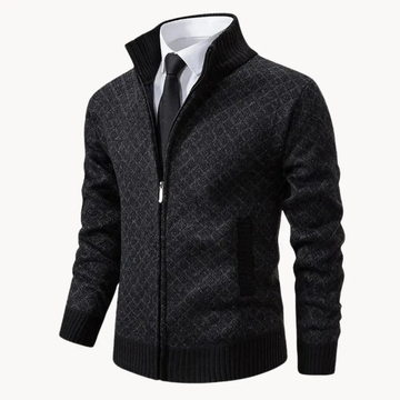 Classic Full Zip Jacquard Patterned Wool Cardigan for Men