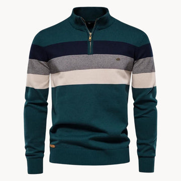 Comfortable Quarter Zip Striped Cotton Sweater for Men