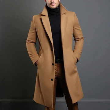 Classic Tailored Fit Wool Blend Coat for Men