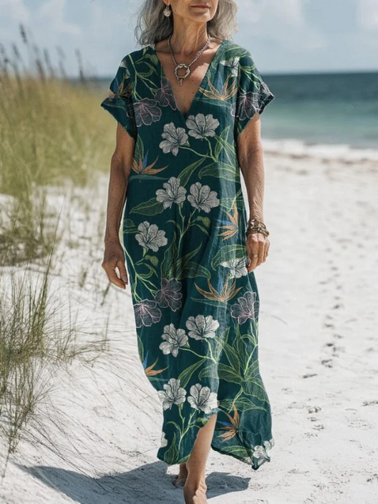 Kylie | Midnight Tropical Print Dress With Pockets
