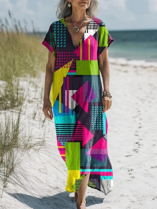 Julia | Bold Cyberpunk Geometric Print Dress With Pockets
