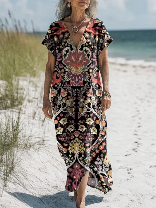 Jane | Retro Style Floral Art Print Pocket Dress