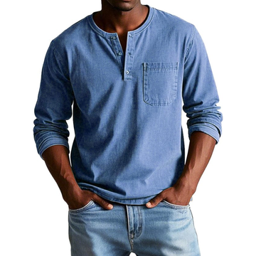 Casual Long Sleeve Henley Shirt for Men