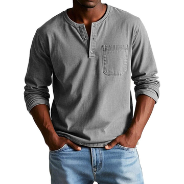 Casual Long Sleeve Henley Shirt for Men