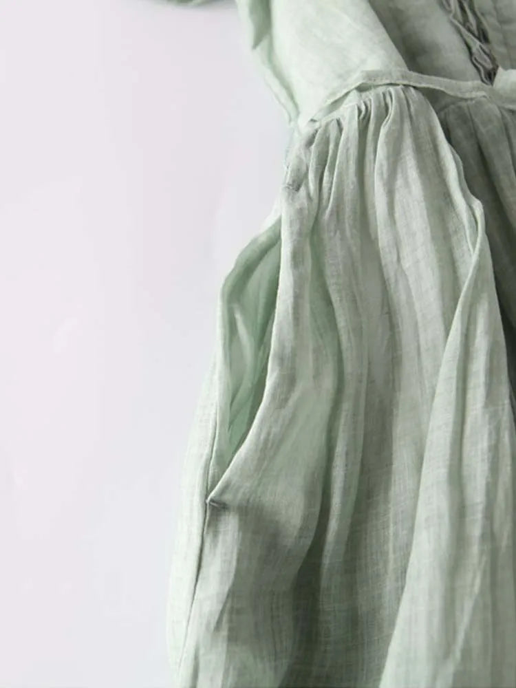 Arya | Women's Art Retro Round Neck Lace Up Waist Dress