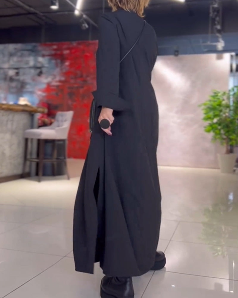Junia | Flowy Side Slit Lapel Loose Long Dress