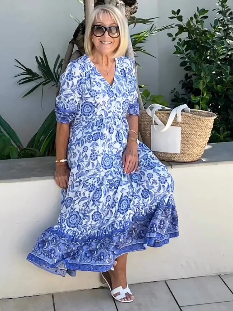 Lilara | Boho Deep V Neck Floral Dress
