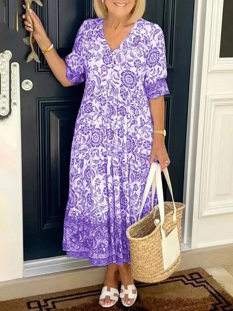 Lilara | Boho Deep V Neck Floral Dress