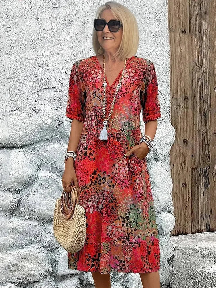 Emelith | Leopard Lace V-Neck Summer Dress