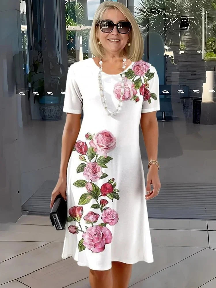 Rosara | Comfortable Loose Printed Medium Dress