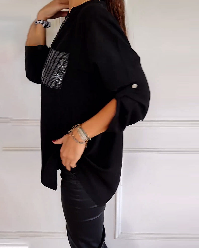 Veda | Paneled Relaxed Fit Sequin Top
