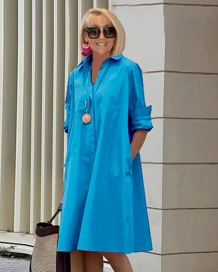 Vireya | Shirt Collar Pocket Midi Dress