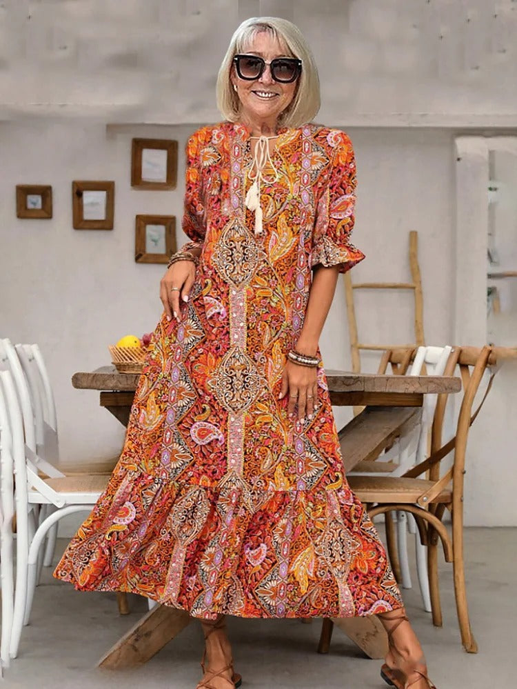 Mevelyn | Bohemian Paisley Tassel Tie Dress