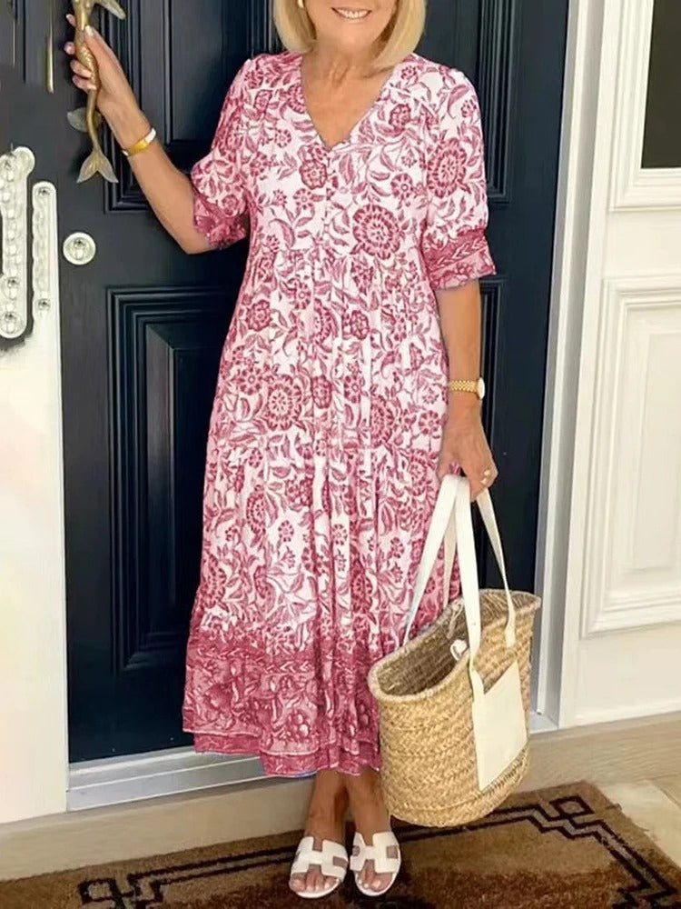 Lilara | Boho Deep V Neck Floral Dress