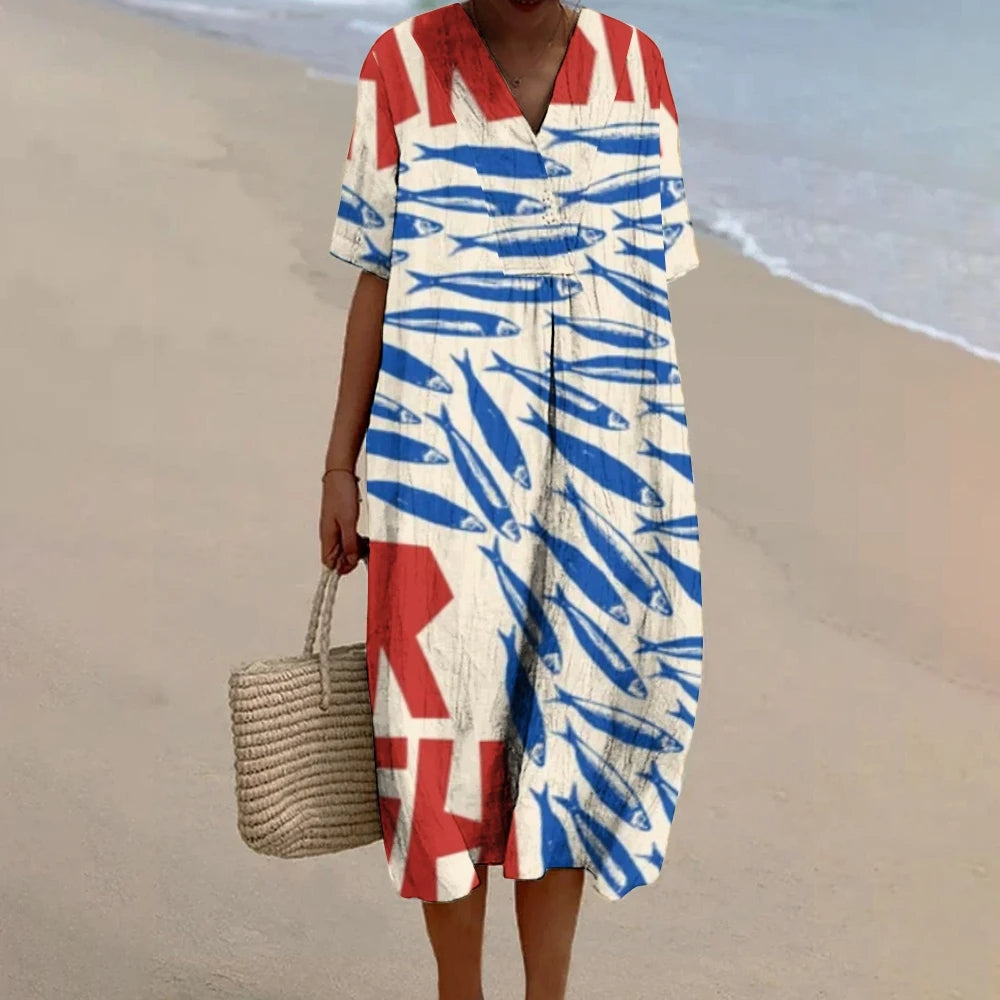 Annalena | Airy Summer Dress With Maritime Print