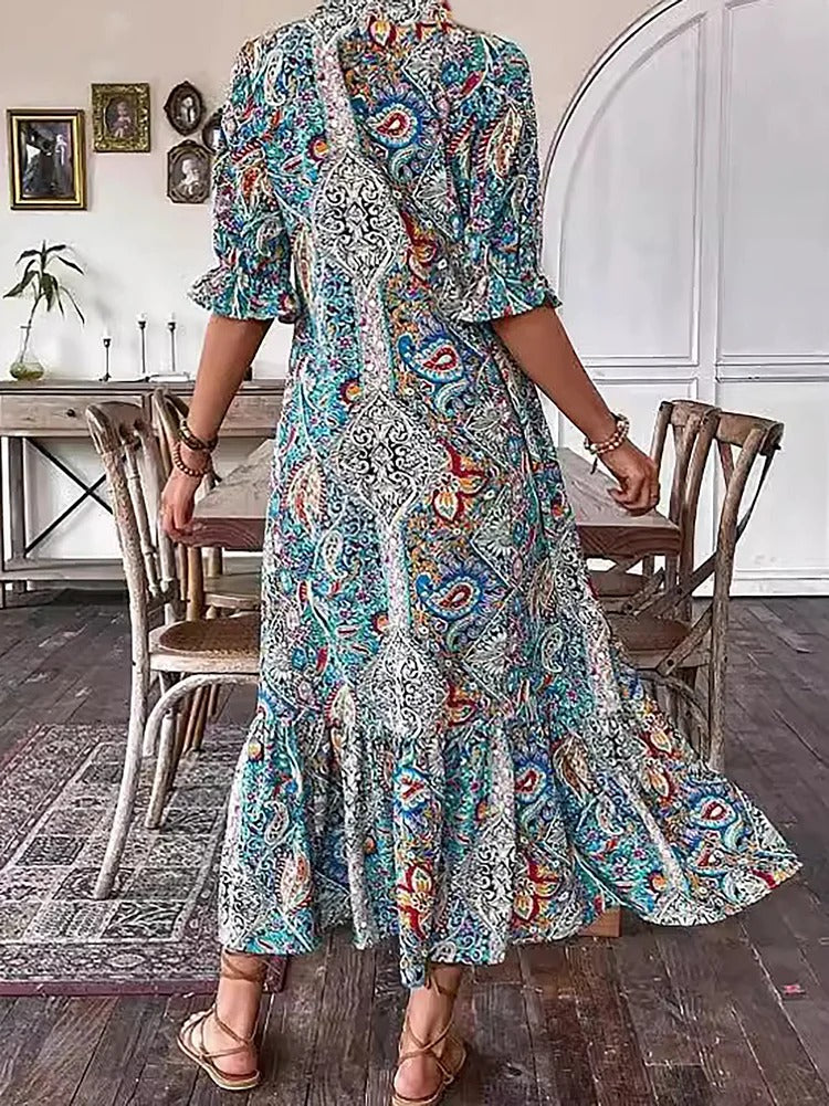 Mevelyn | Bohemian Paisley Tassel Tie Dress