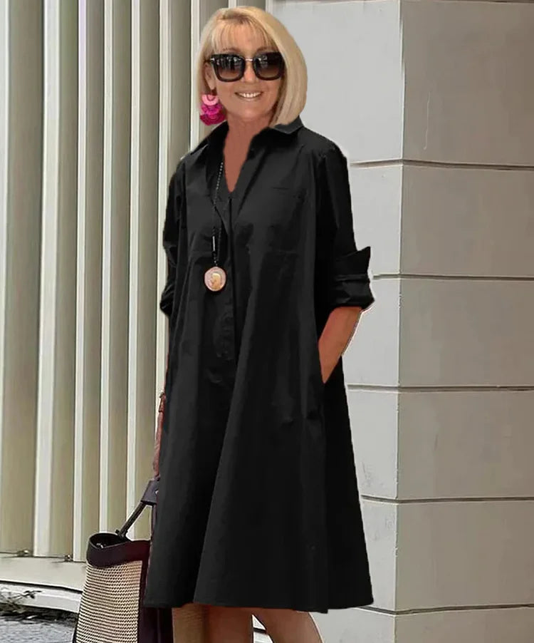 Vireya | Shirt Collar Pocket Midi Dress