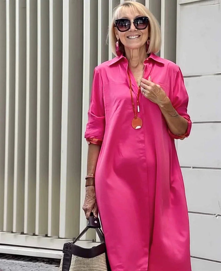 Vireya | Shirt Collar Pocket Midi Dress