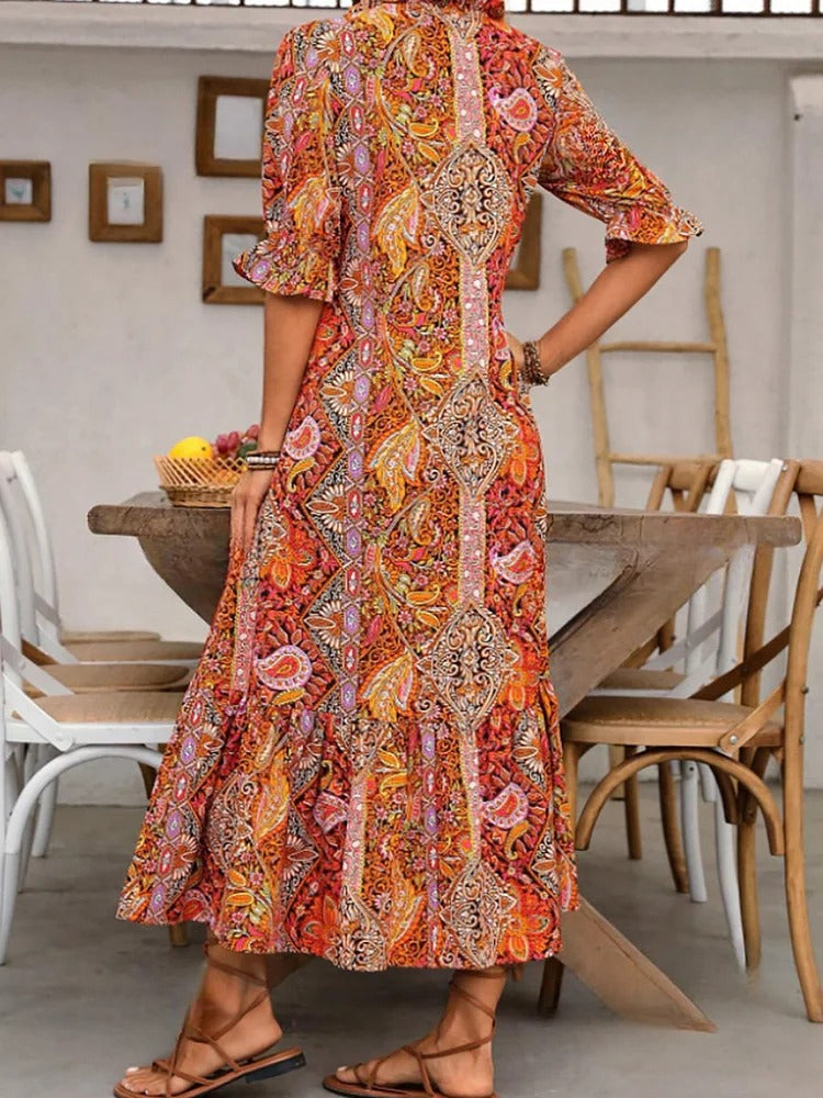 Mevelyn | Bohemian Paisley Tassel Tie Dress