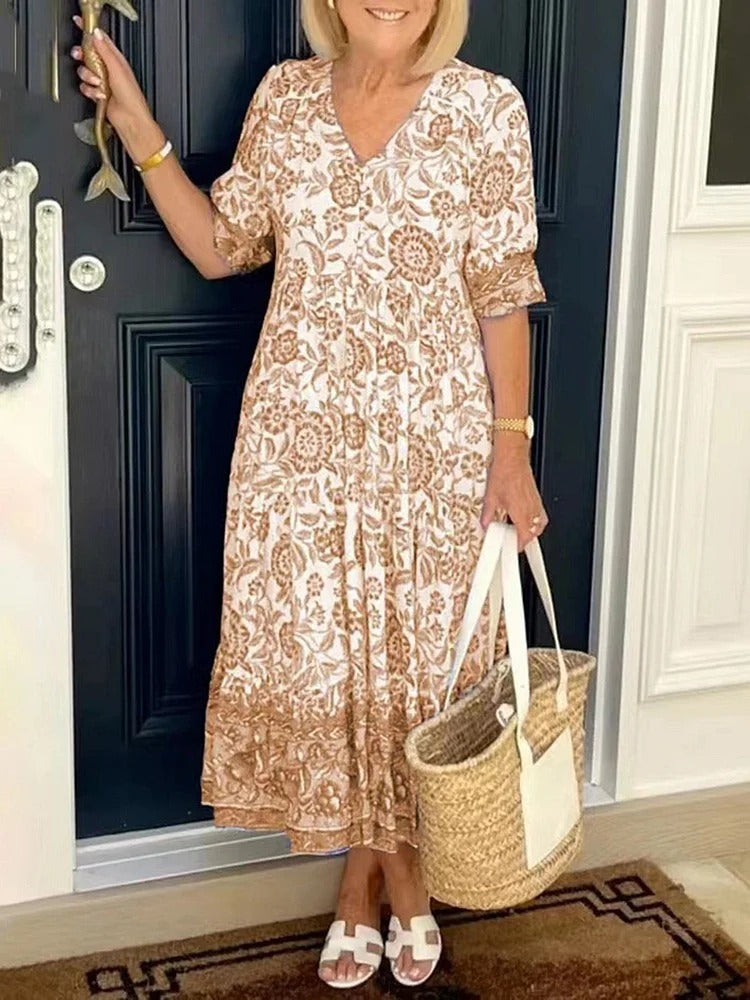 Lilara | Boho Deep V Neck Floral Dress