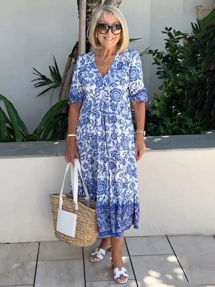Lilara | Boho Deep V Neck Floral Dress
