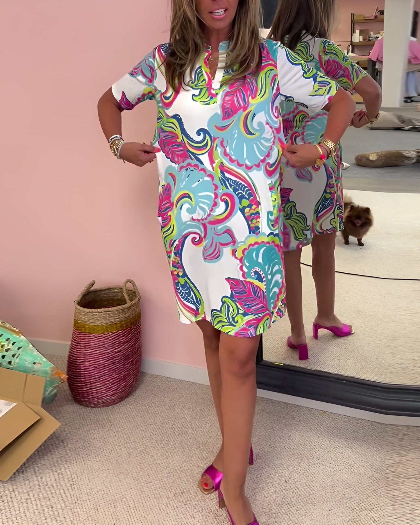 Gaëlle | Lightweight Printed Dress With V-Neck