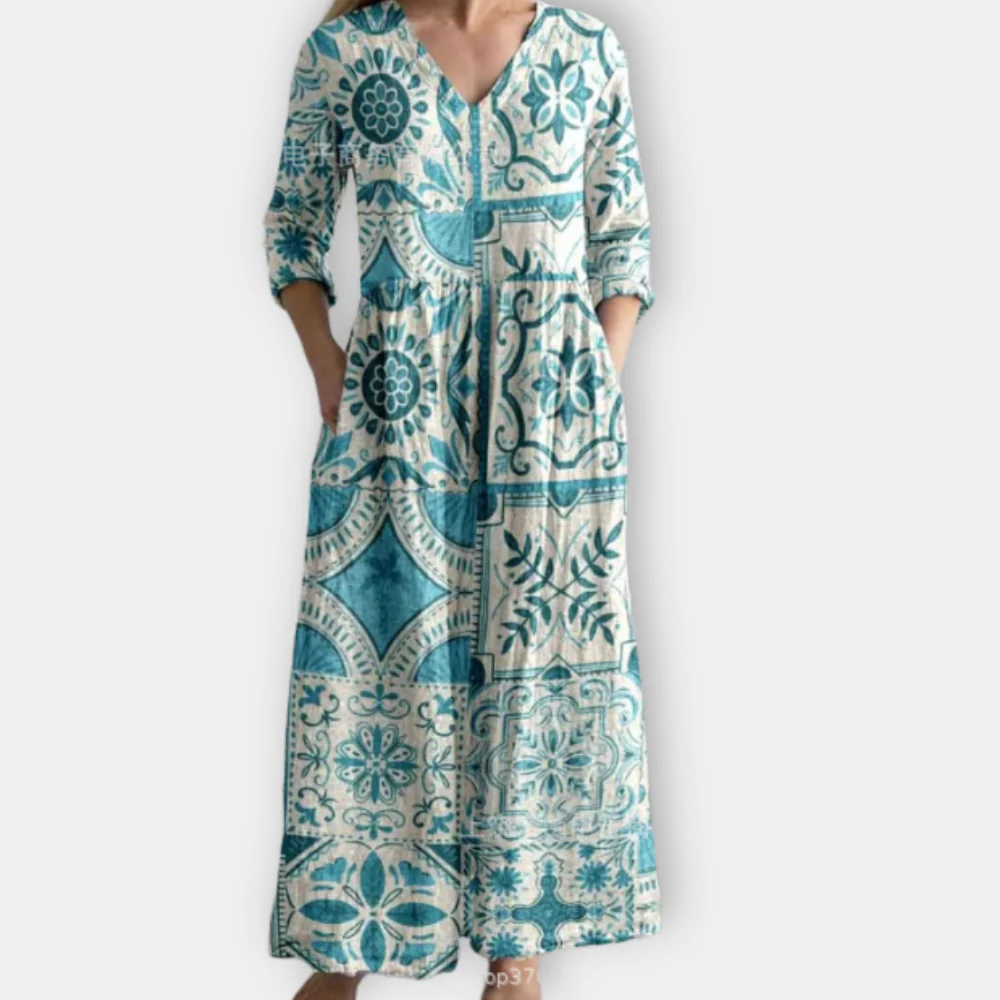 Arlisse | Stylish V-Neck Long Boho Dress