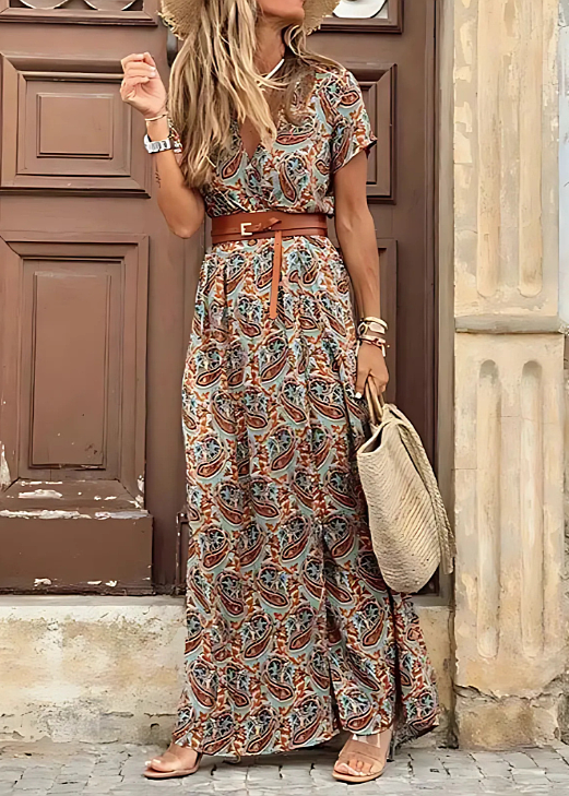 Remy | Long Bohemian Dress with Pleated Waist