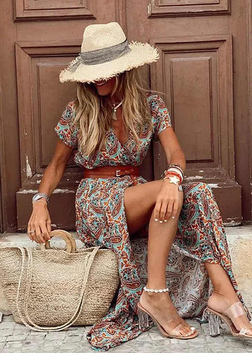 Remy | Long Bohemian Dress with Pleated Waist
