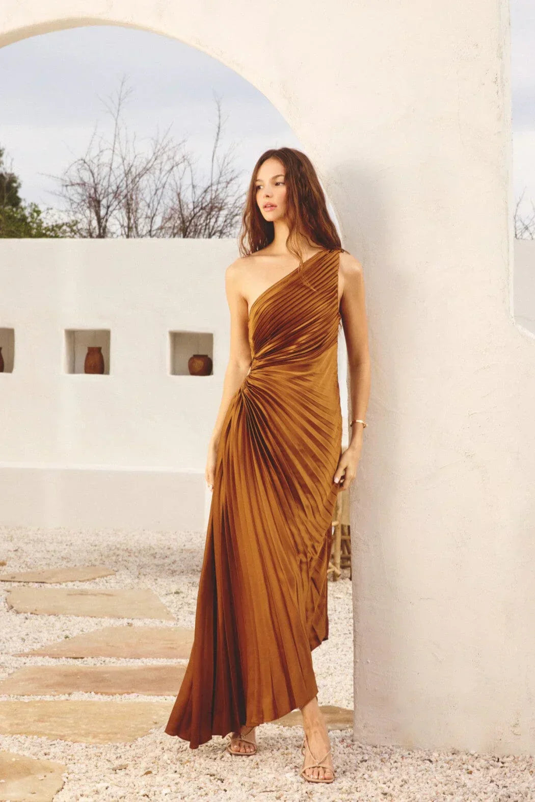 Sylviana | One Shoulder Pleated Midi Dress
