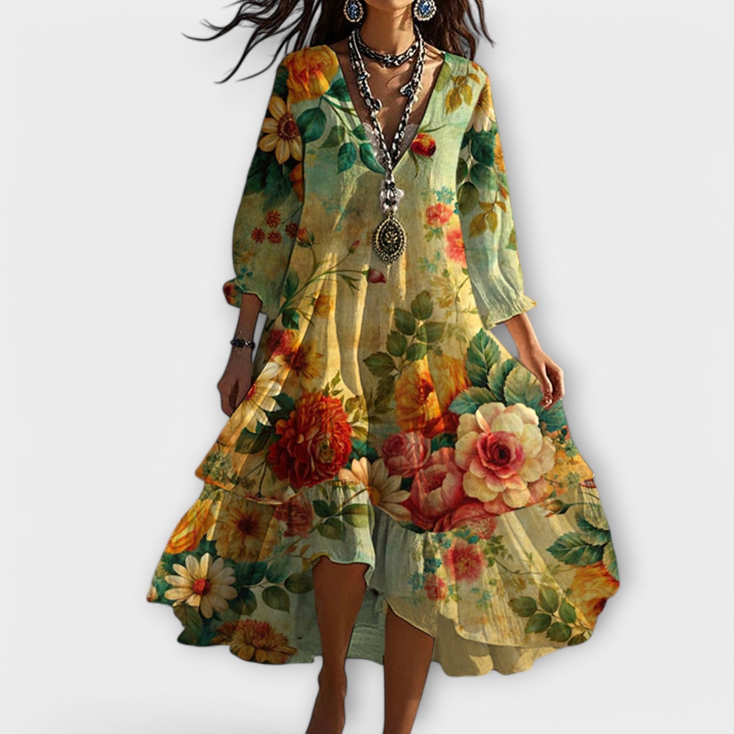 Marina | Vintage Boho Dress with V-Neck